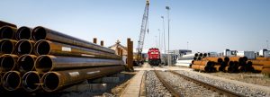 own railway yard for transporting pipes and steel